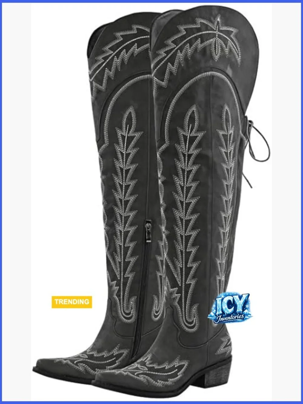 Thigh High Wide Calf Embroidered Western Cowboy Boots Chunky Heel